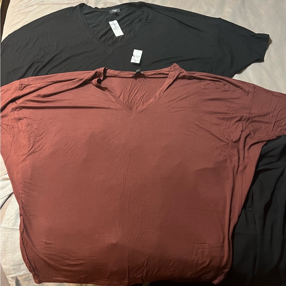 Express V-Neck Short Sleeve Tops - Black and Brown